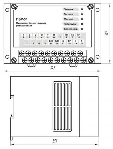 Схема габаритов пускателя ПБР-31