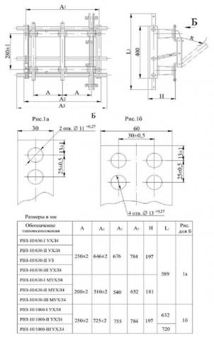 Схема габаритов разъеденителя РВ3-10/630-I(II,III)(М) УХЛ4(У3)