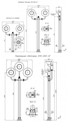 Схема габаритов светафоров СП2-200-АТ, СП3-200-АТ