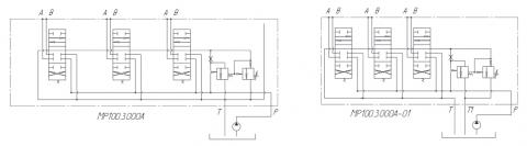 Гидросхемы распределителей МР100.3.000А, МР100.3.000А-01