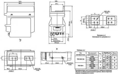 Рис.1. Габаритные и присоединительные размеры трансформатора тока ТОЛ-20