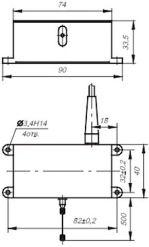 Рис.1. Габаритные размеры  датчика линейных перемещений ВТ 718