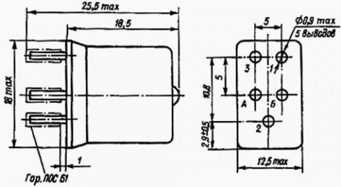 Рис.1. Габаритные размеры реле электромагнитного  РЭС 34