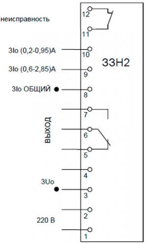 Рис.1. Схема подключения реле защиты при замыканиях на землю ЗЗН2
