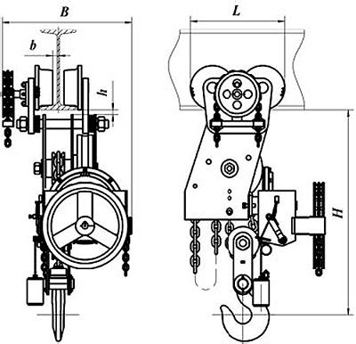 Рис.1. Схема тали ручной червячной передвижной г-п 5 и 8т