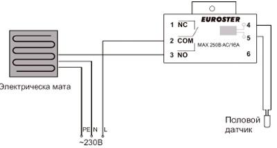 Рис.1. Подключение регулятора температуры EUROSTER 11WBZ