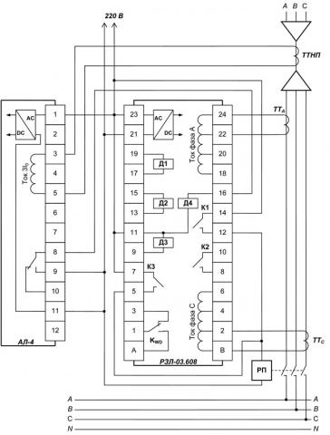 Рис.1. Схема подключения устройства РЗЛ-03.608