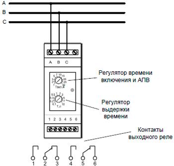 Рис.2. Схема подключения реле контроля напряжения ЕЛ-М11