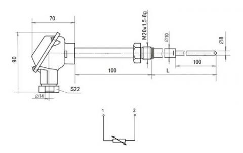Схема габаритов и подключения термопреобразователя ТСМР-1291