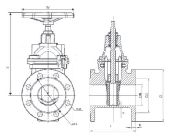 Рис. 1 – Размеры задвижки арт. 111D ZETKAMA